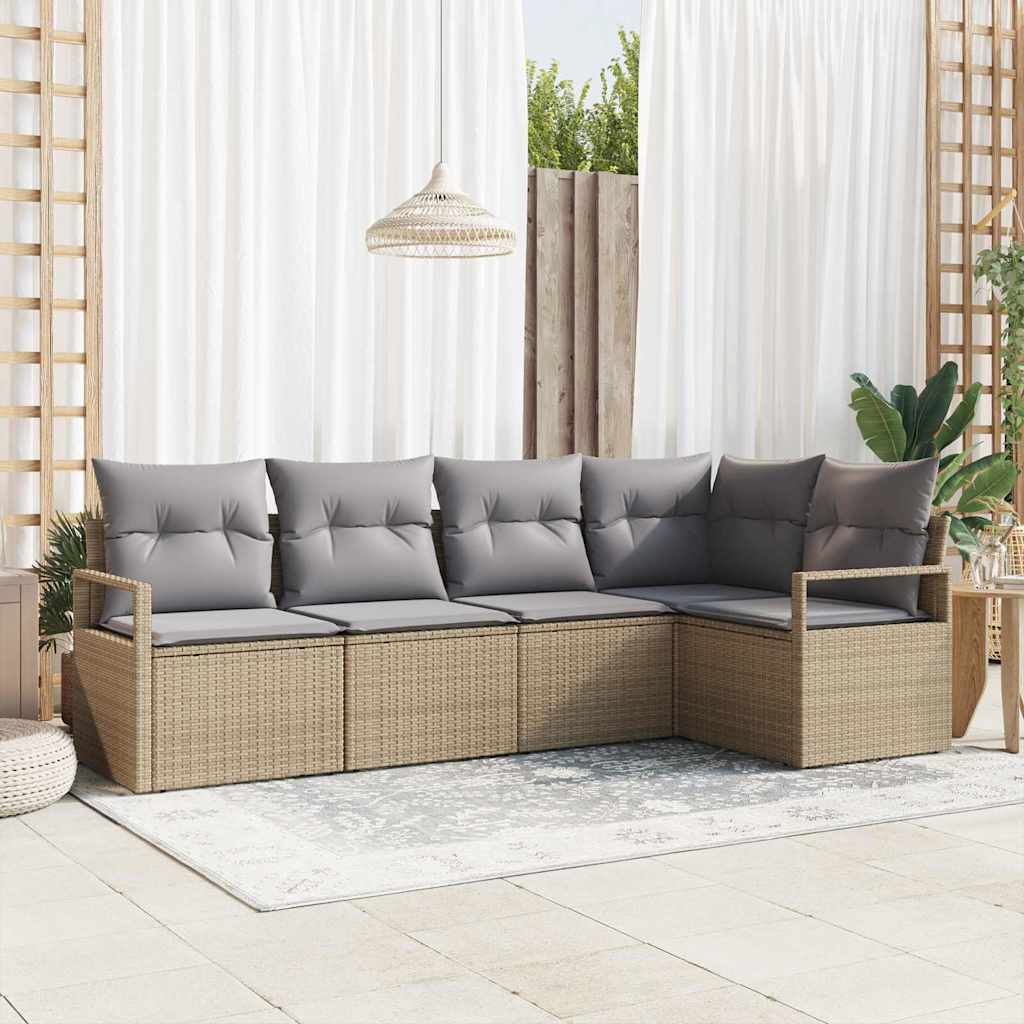Garten-Sofa-Set mit Kissen 5 pcs Beige und Hellgrau